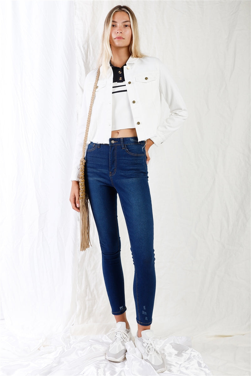 dark blue skinny jeans​
