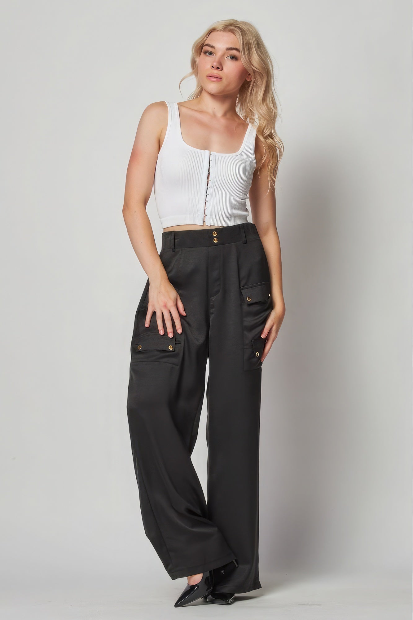 black satin cargo pants​