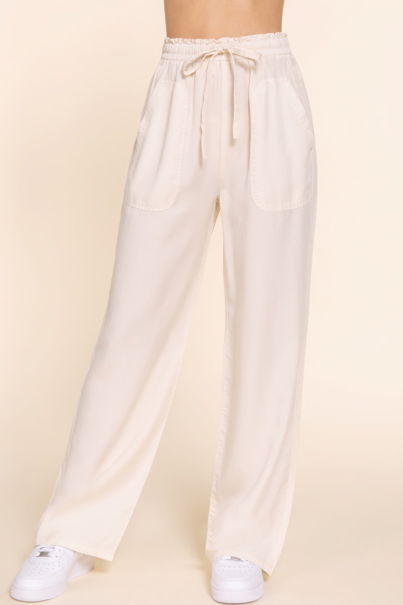 White Elastic Waist Pants 