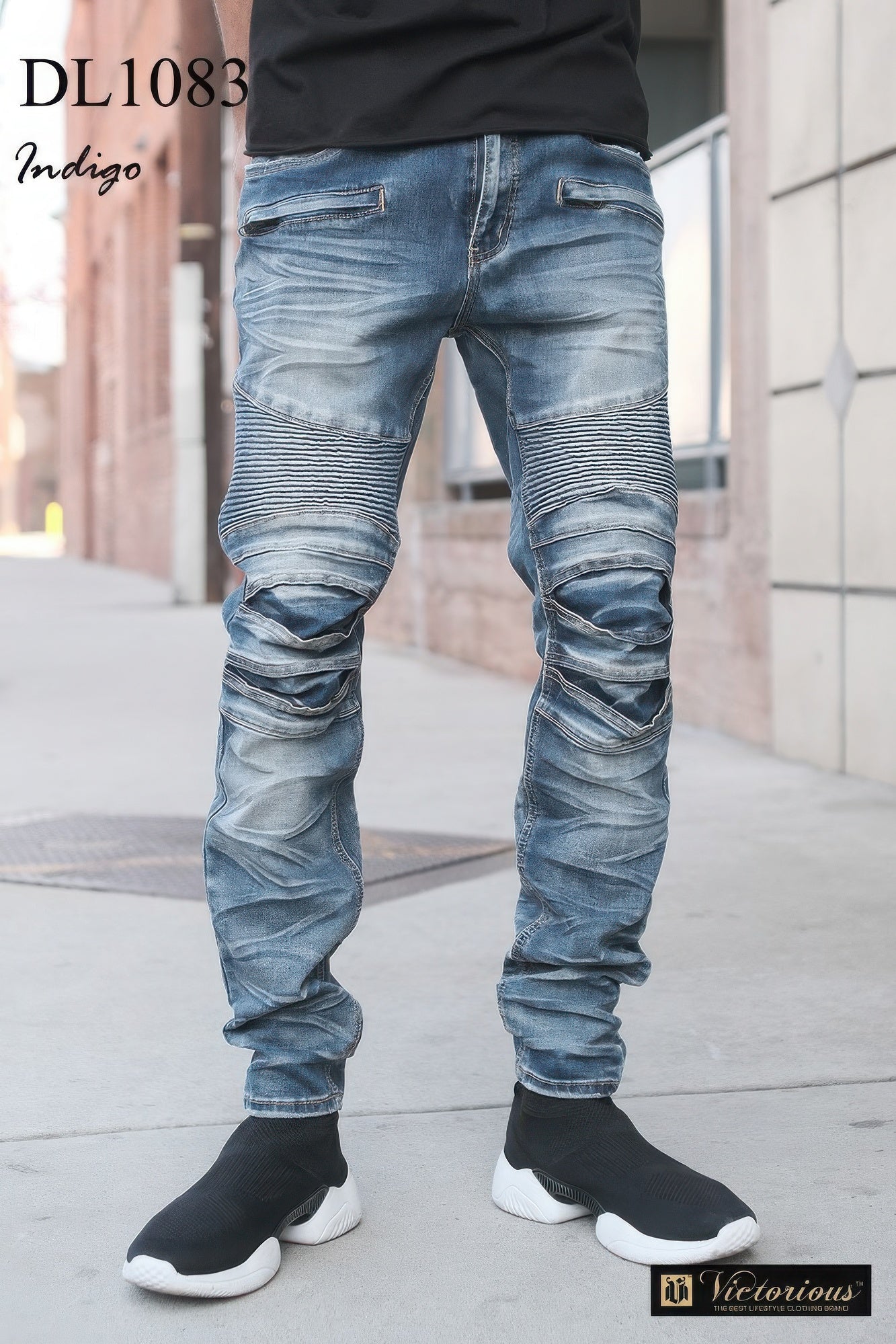 Men's Creased Biker Denim Jeans