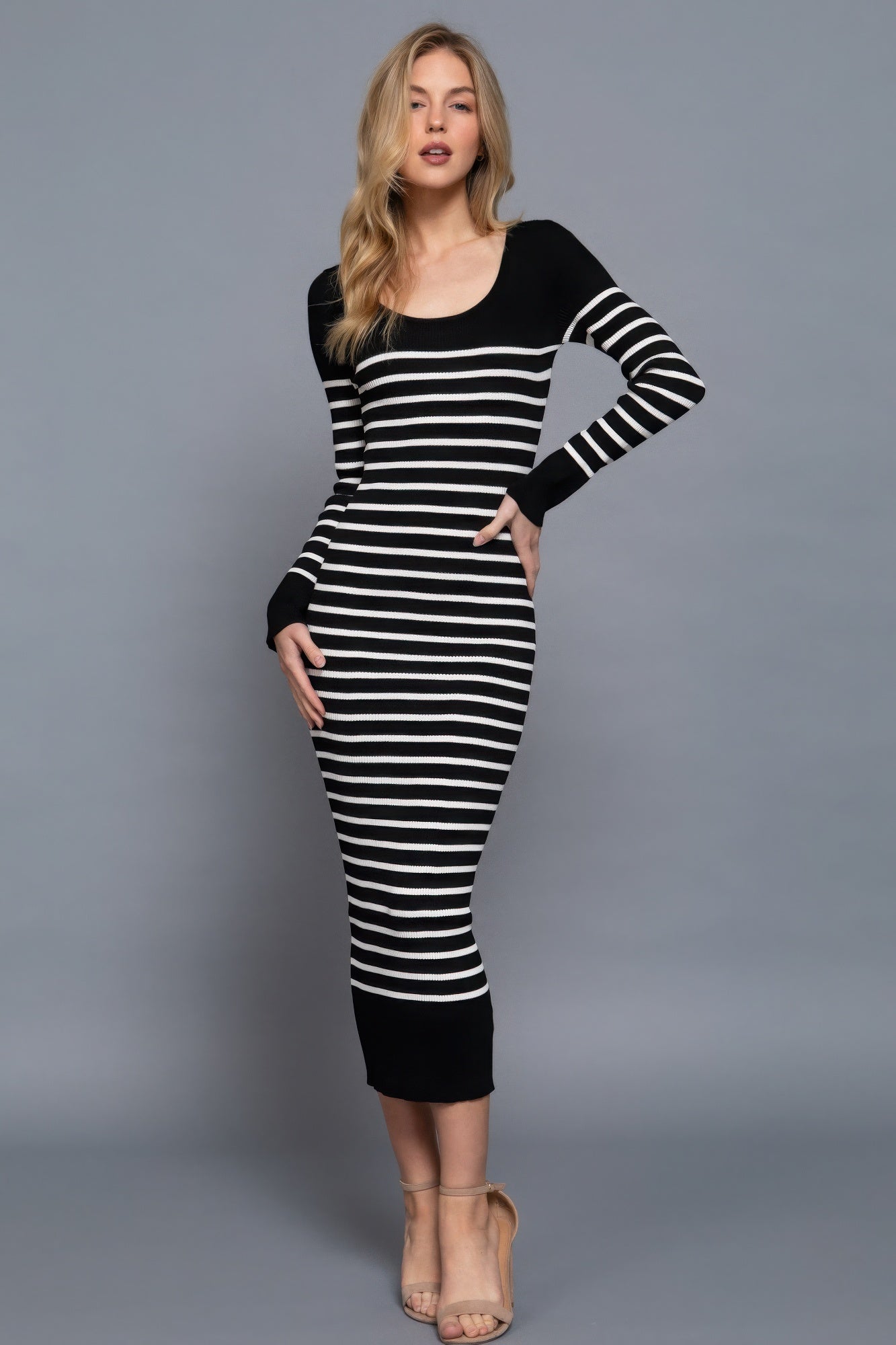 black and white striped sweater dress​