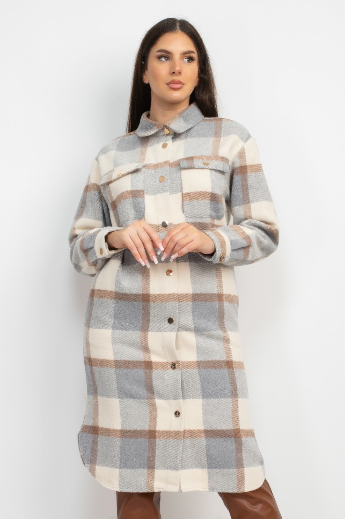 Plaid Buttoned Coat