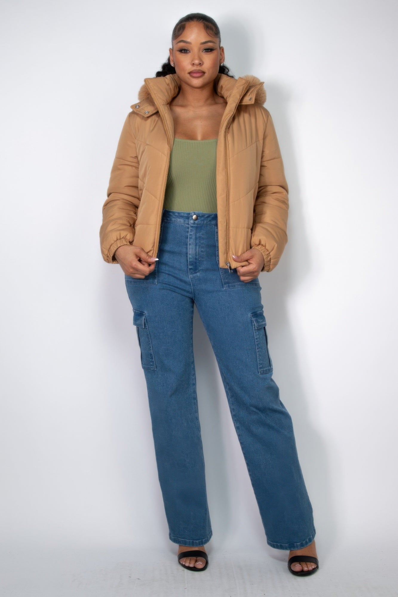 hooded faux fur jacket​